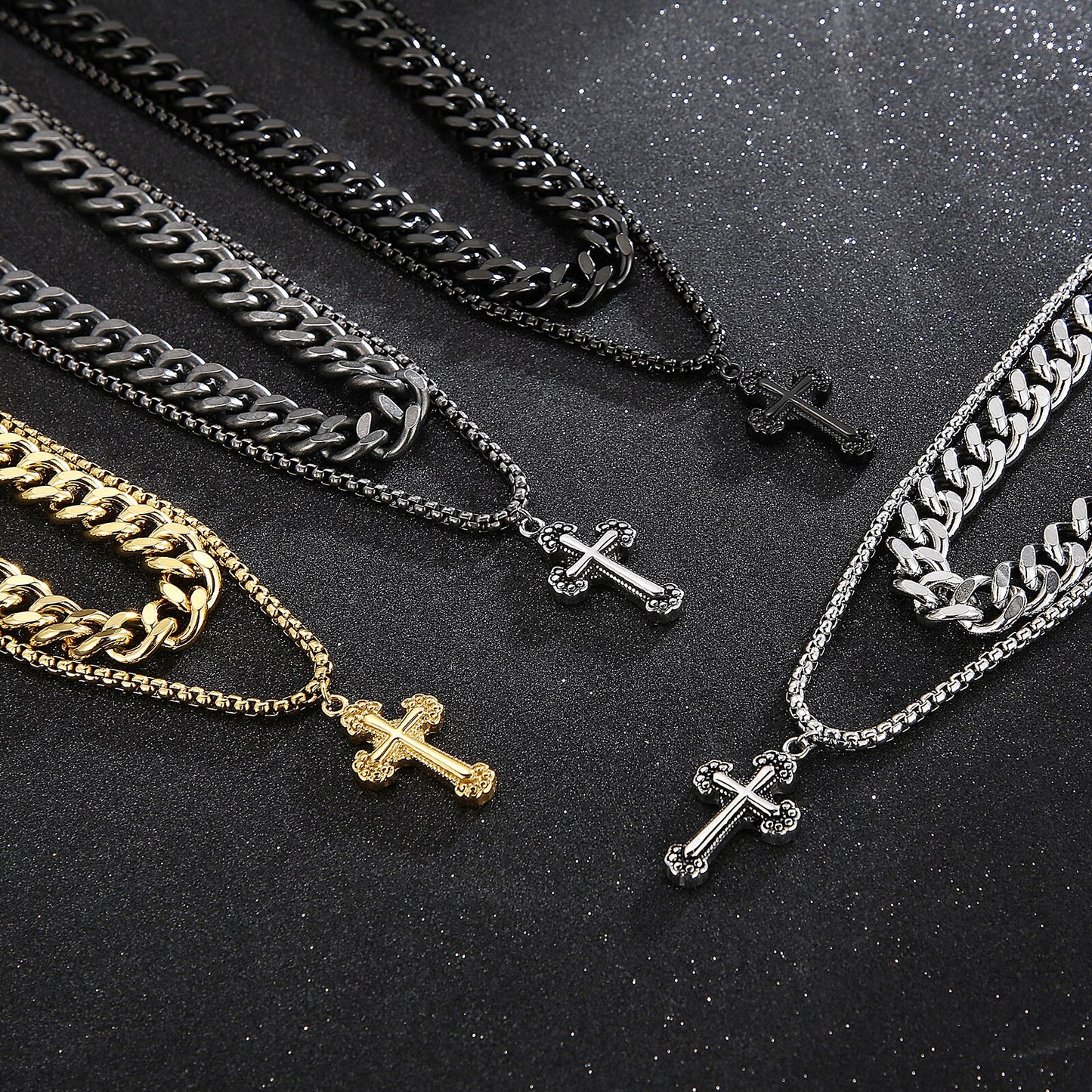 Double Layer Cross Pendant Chain Necklace