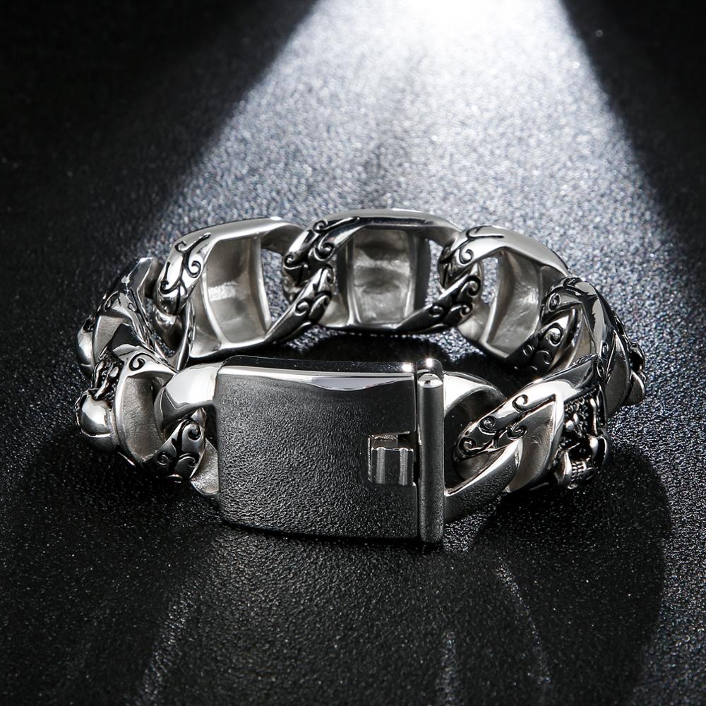 Huge Hand-Engraved Skull Cabochon Link Bracelet