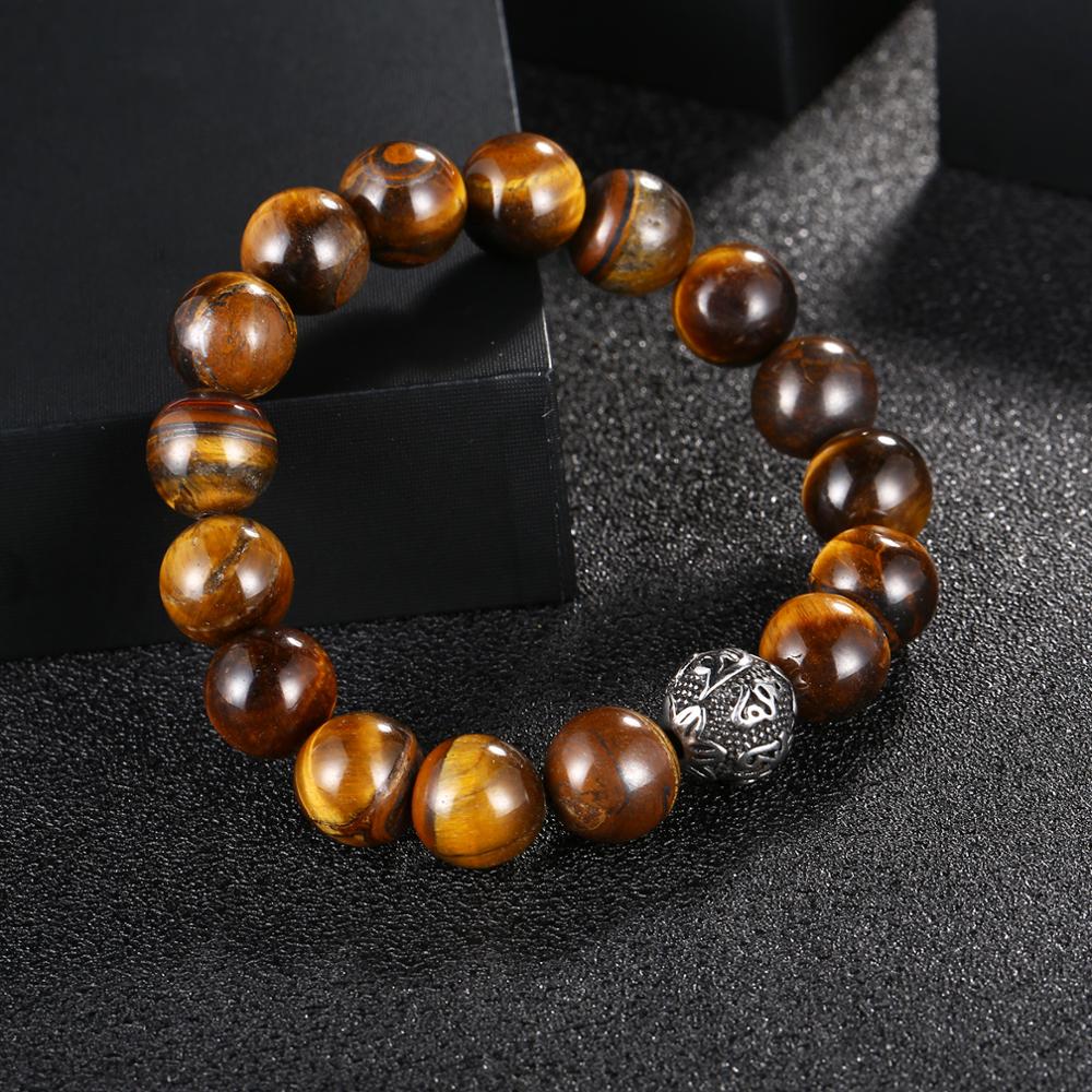 Vingtage Beads Bracelet Men Tiger Eye Charm 10mm 12mm Black Natural Lava Stone Bead Bracelet Mens 2020 Fashion Jewelry