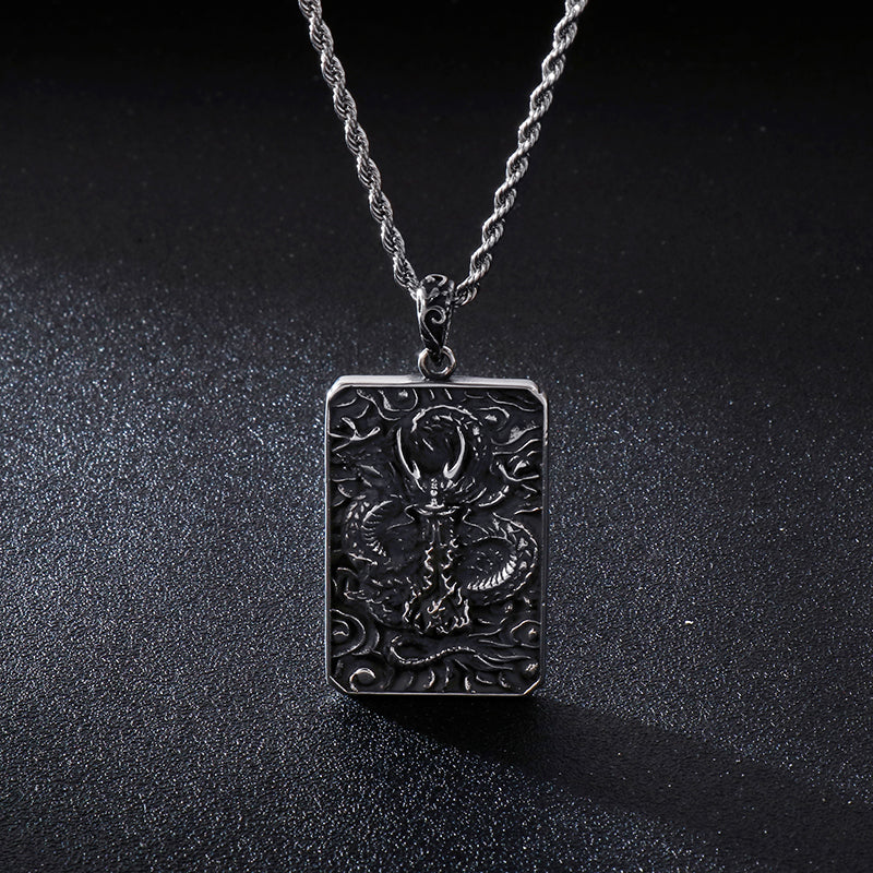 Eastern Dragons of the Winds Dog Tag Pendant Necklace