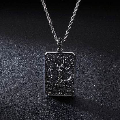 Eastern Dragons of the Winds Dog Tag Pendant Necklace