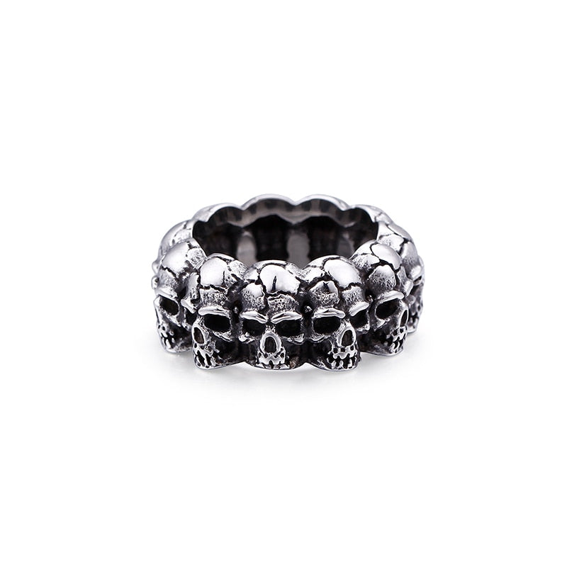 Skull Row Stainless Steel Ring