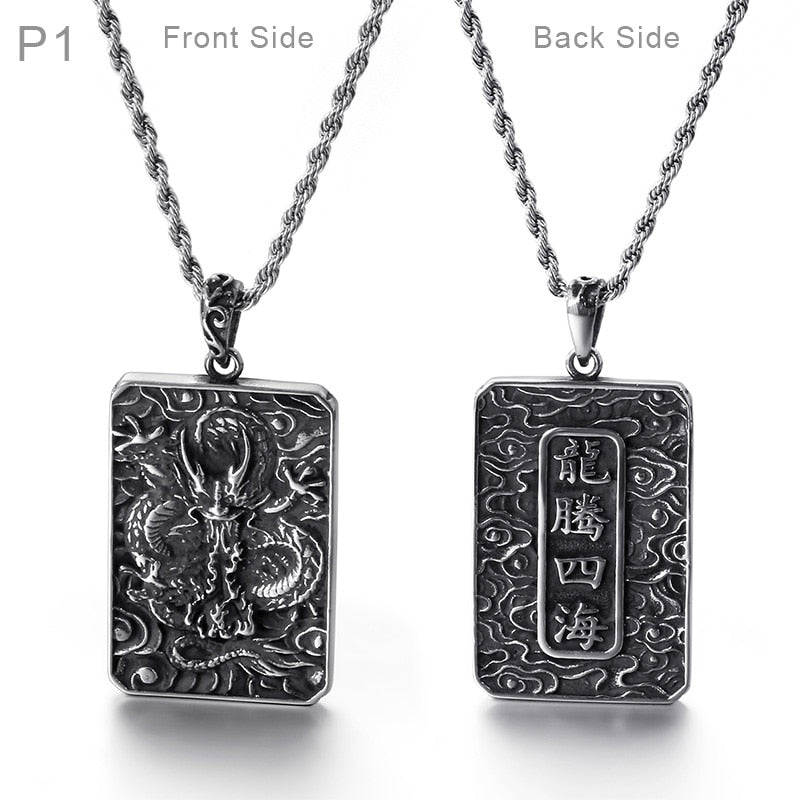 Eastern Dragons of the Winds Dog Tag Pendant Necklace