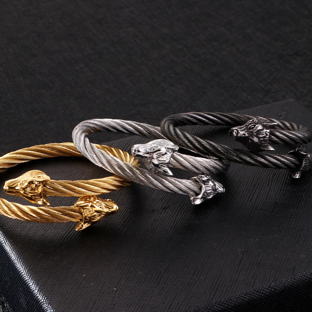 Teen Wolf Men's Open Cuff Bangle Metal Viking Spiral Twisted Chain Bracelet Black Famous Brand Jewelry