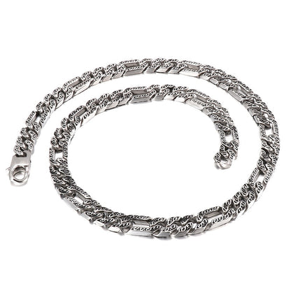 Long Rough-Hammered Figaro Link Chain Necklace