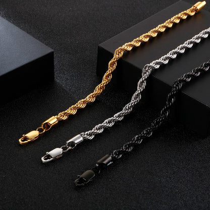 Wholesale Simple Twisted Link Chain Bracelet for Men Stainless Steel Black Hand Chain Bracelets Male Jewelry Gift