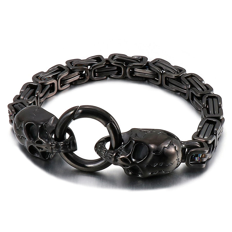 Punk Skull Head Viking Black Gold Silver Color Stainless Steel Box Link Chain Men Bracelet Fashion Jewelry