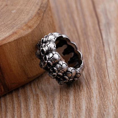 Skull Row Stainless Steel Ring