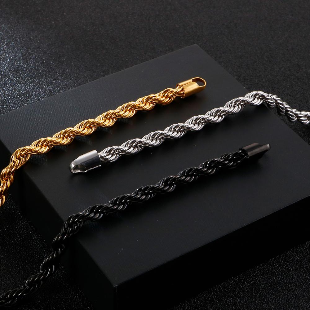 Wholesale Simple Twisted Link Chain Bracelet for Men Stainless Steel Black Hand Chain Bracelets Male Jewelry Gift