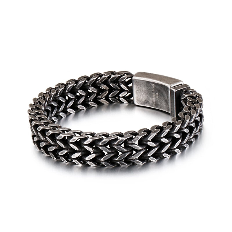 Mesh Link Chain Bracelet Men Punk Vintage Metal Stainless Steel Mens Wrist Band Charm Wide Bracelets Jewelry