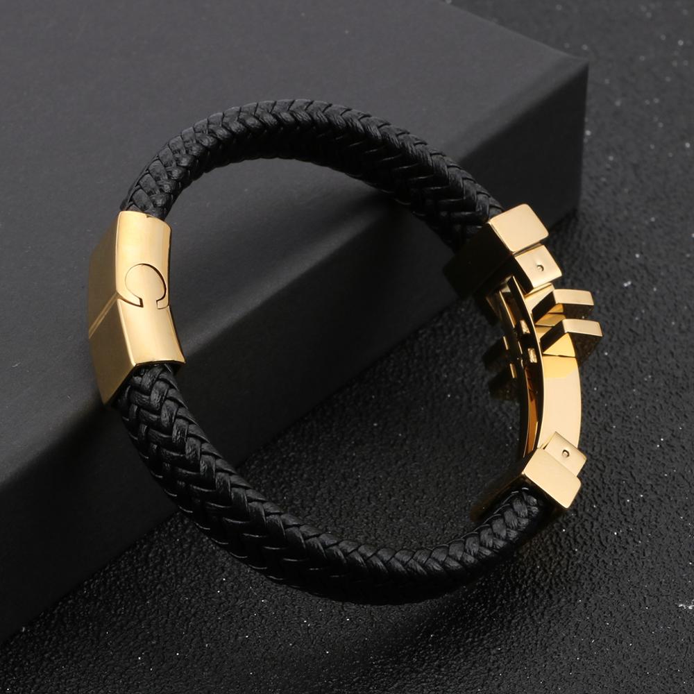 Vintage Cross Black Leather Bracelet Stainless Steel Punk Men Bracelets Jewelry Accessories