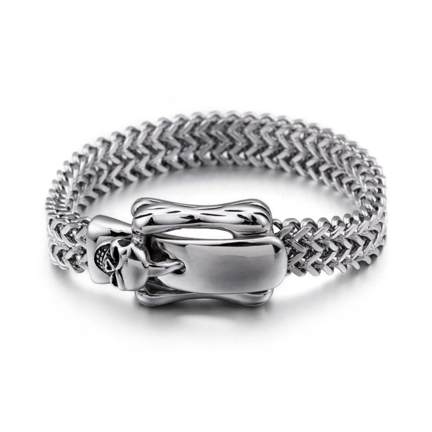 Skeleton Buckle Knot Mesh Chain Bracelet Men Stainless Steel Skull Mens Bracelets Jewelry