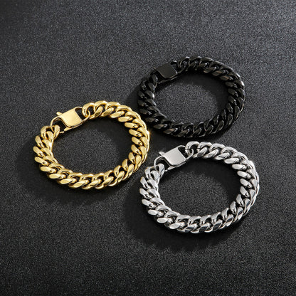 Polished Shiny Cuban Link Chain Men Bracelet High Quality Stainless Steel Punk Party Trendy Jewelry