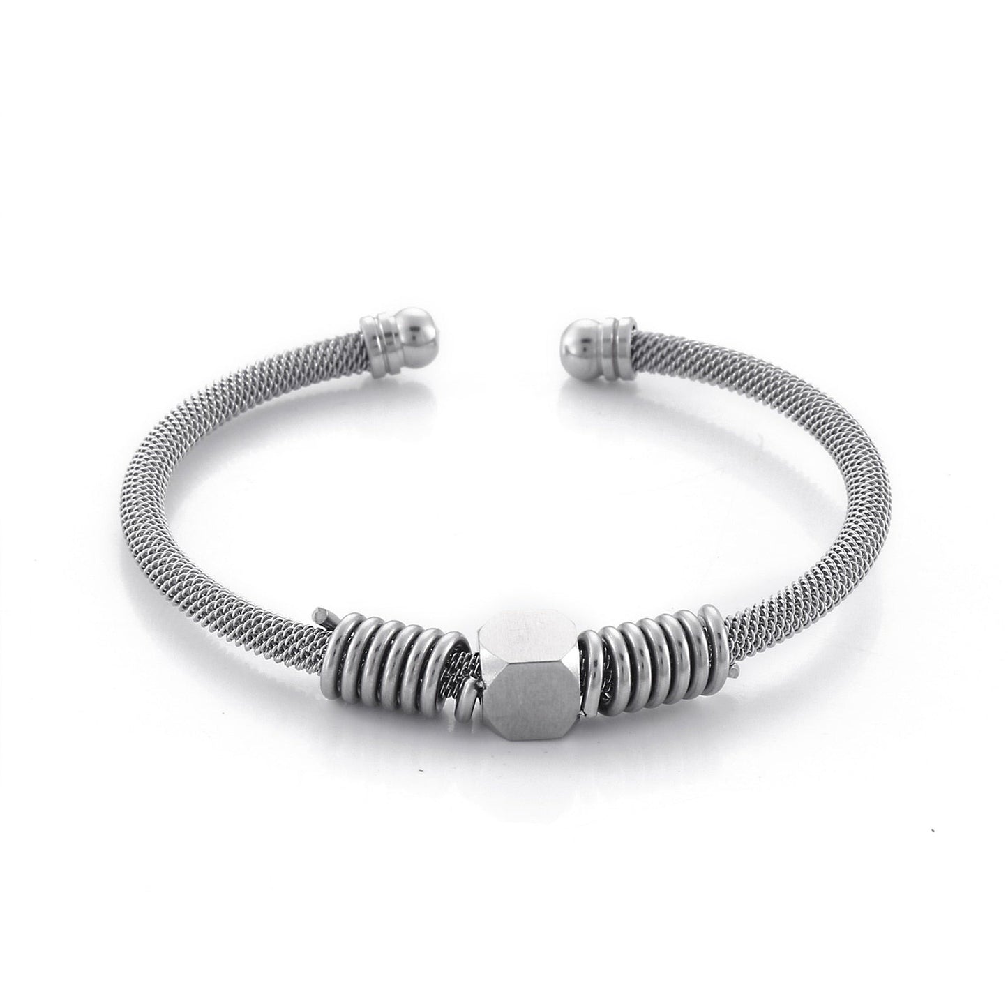 Steel Mesh and Coil Modern Cuff Bracelet