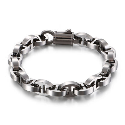 Round Charm Bangle Bracelet Men Stainless Steel Black Link Chain Punk Fashion Jewelry