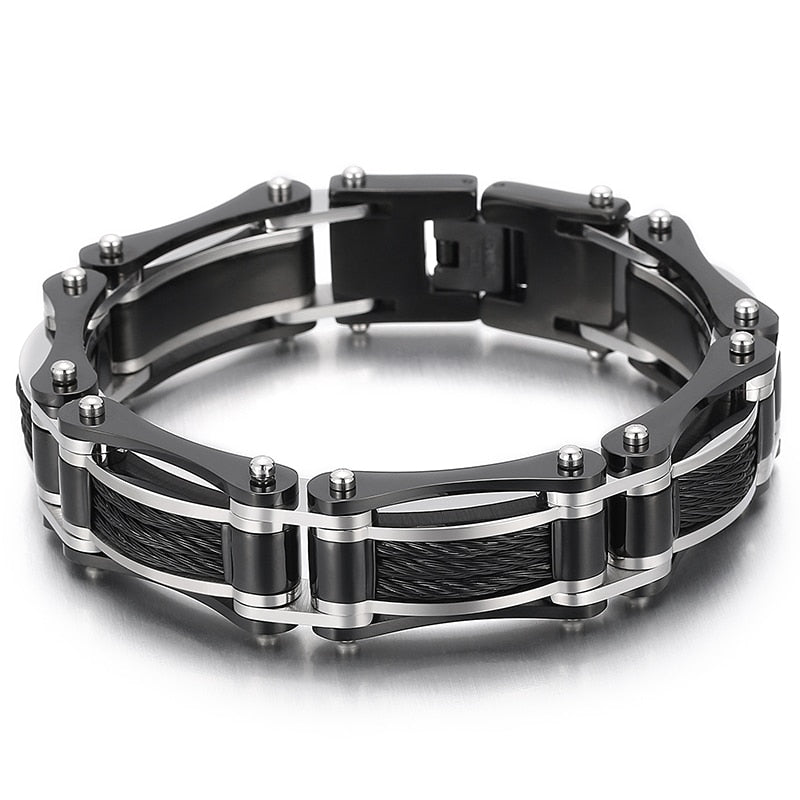 Punk Rock Wristband Biker Men Bracelet Stainless Steel Trendy Bicycle Chain Charm Bangle Male Jewelry