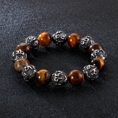 Upgrade Retro Tiger Eye Mens Bead Bracelet Bangle Multi Colour Stainless Steel Beads Men Fashion Jewelry