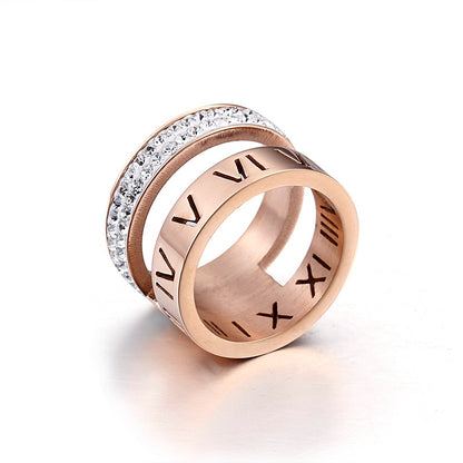 Numerals Steel and Diamond Layering Ring