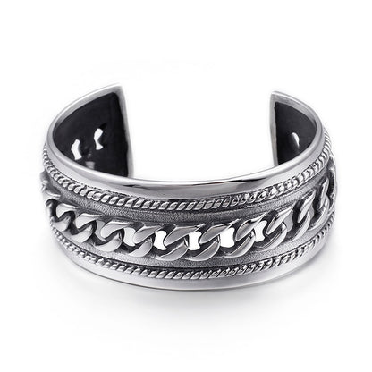 Vintage Stainless Steel Punk Wide Cuff Hollow Bracelet Bangle for Men Jewelry Friendship Gift