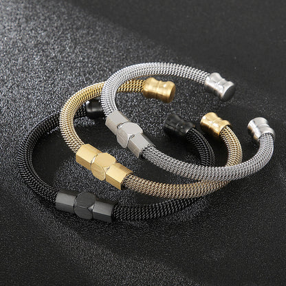 Screw Charm Stainless Steel Mesh Wristband