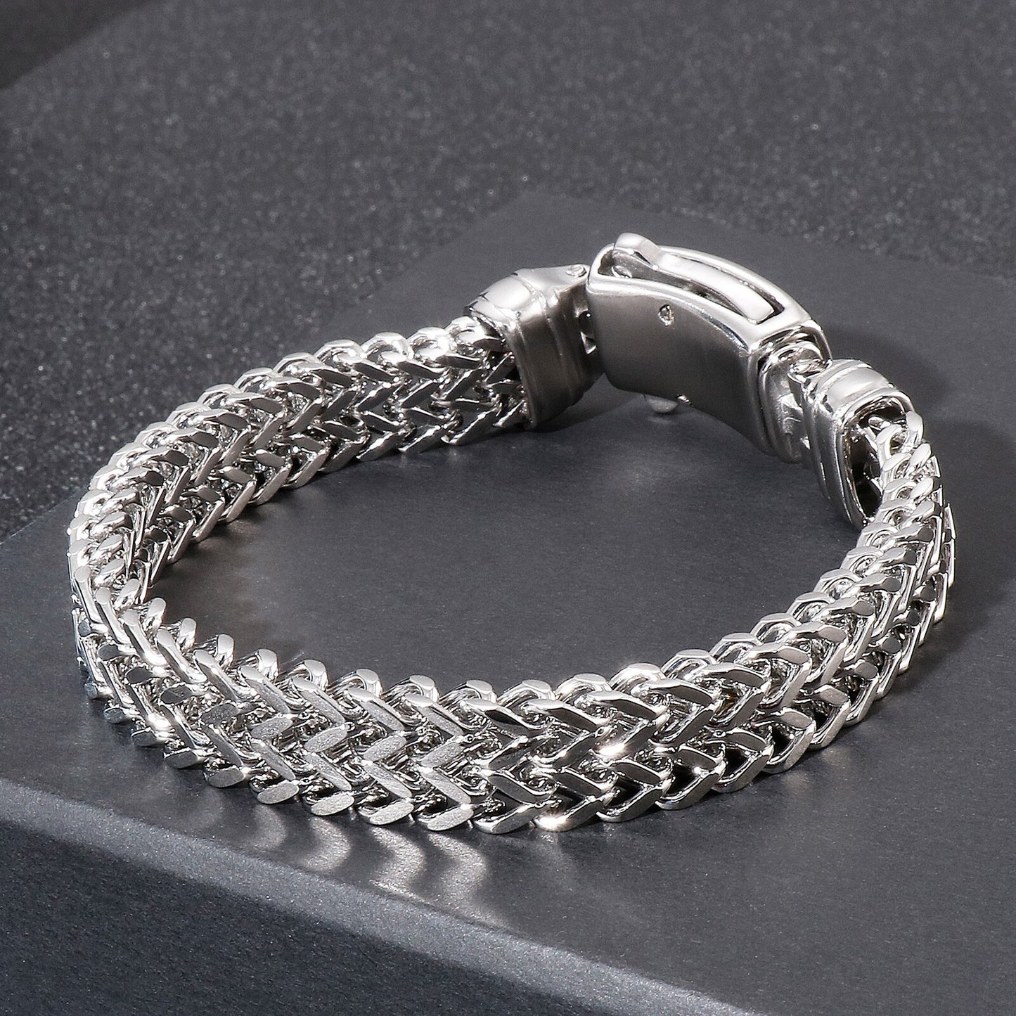 Punk Wristband Mesh Link Chain Men Bracelet Stainless Steel Box-with-Tongue Clasp Bangle Classic Jewelry