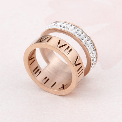 Numerals Steel and Diamond Layering Ring