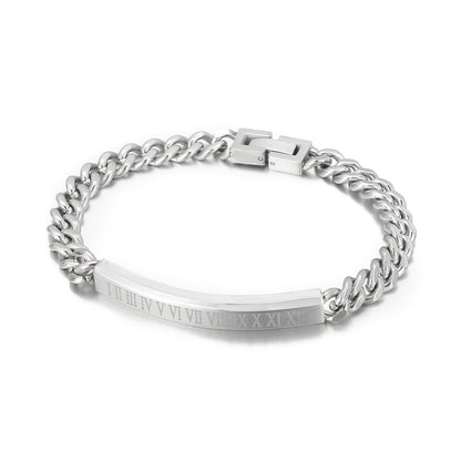 Roman Numerals Men Bracelet Stainless Steel Shiny Punk Link Chain Trendy Male Bangle Jewelry