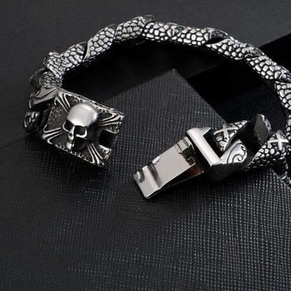 Vintage Skull Skeleton Face Men Bracelet Stainless Steel Cross Punk Cool Boy Fashion Armband Male Fashion Jewelry