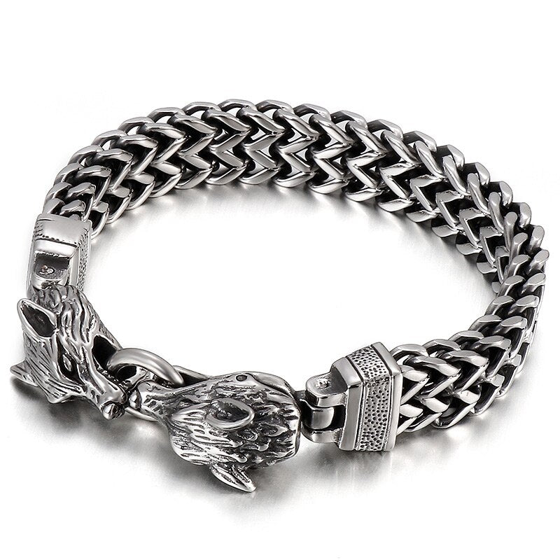 Punk Wolf Head Matte Black Stainless Steel Mesh Link Chain Men's Friendship Animal Bracelets Jewelry