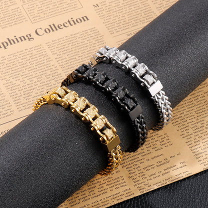 Punk Biker Bicycle Charm Men's Bracelet Stainless Steel Woven Mesh Link Chain Trendy Jewelry