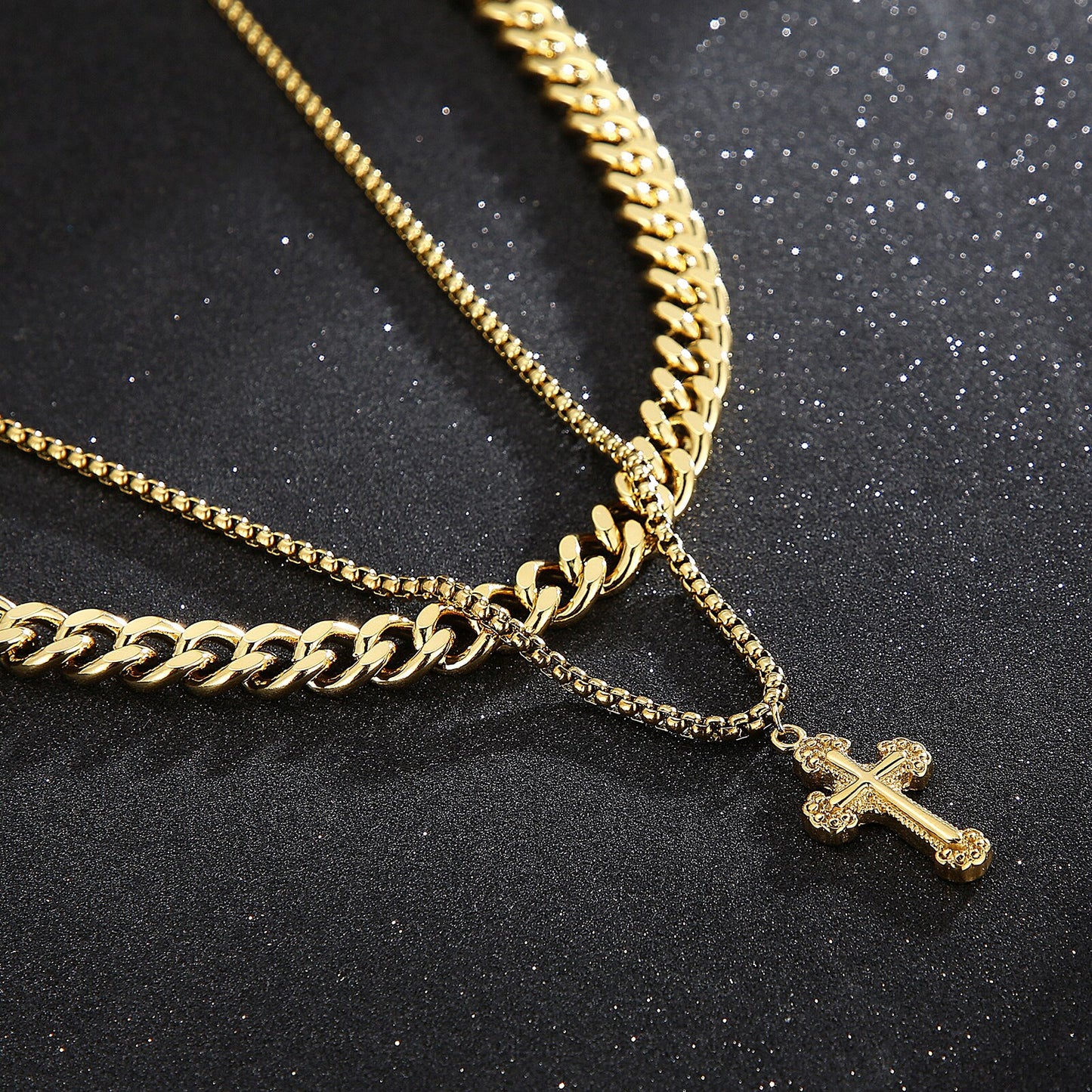 Double Layer Cross Pendant Chain Necklace