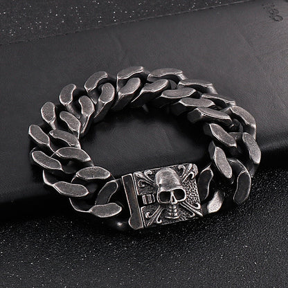 Men Black Gothic Style Skull Pattern Darkness Jewelry Carving Shiny Design Fashion Traditional Punk Bracelet