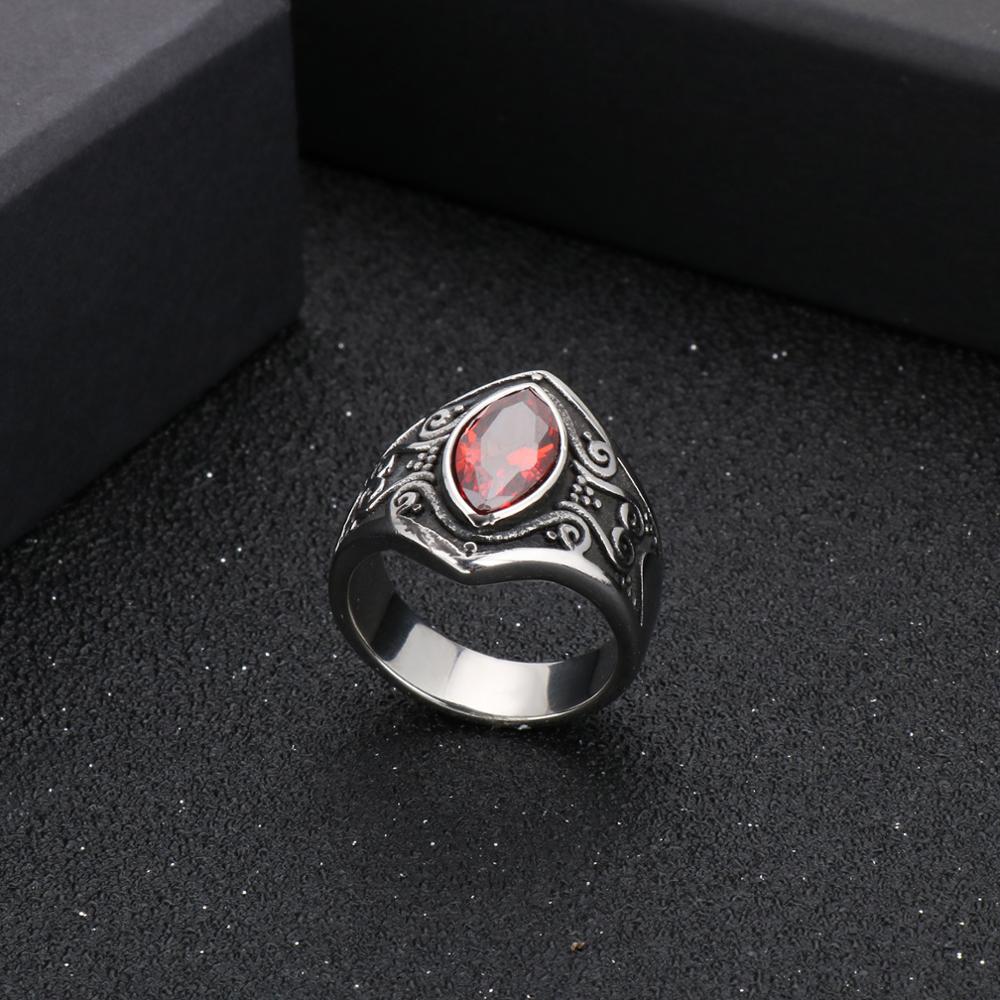 Zircon Stainless Steel Ring in Red, Black and White