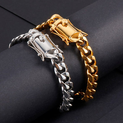 Simple Curb Link Chain Bracelet for Men Polishing Stainless Steel Gold & Silver Color Punk Jewelry Gift