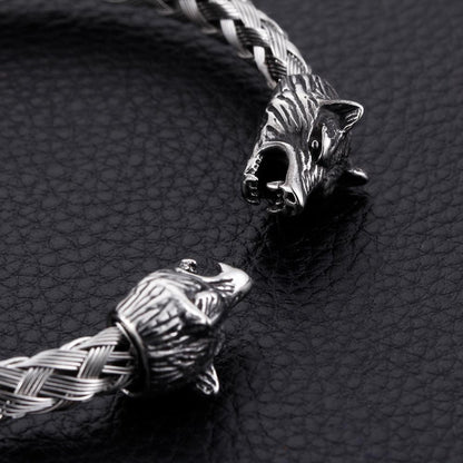 Modern Wolf Bangle Woven Steel Wolf Bangle Bracelet