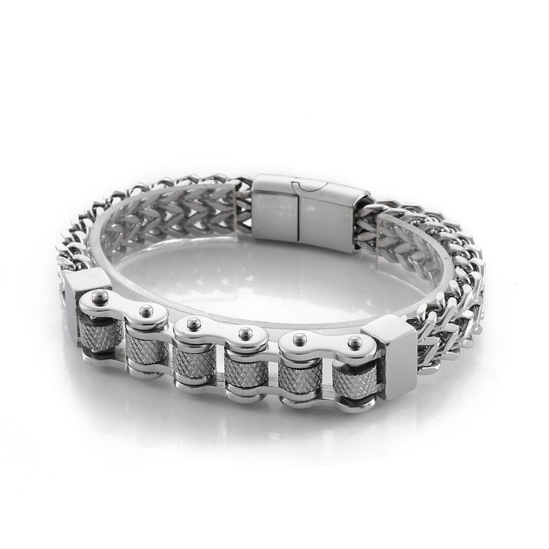 Punk Biker Bicycle Charm Men's Bracelet Stainless Steel Woven Mesh Link Chain Trendy Jewelry