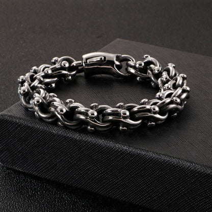 Wide Cross Link Bicycle Chain Bracelet Men Black Stainless Steel Bead Charm Chain Custom Design Bracelets Jewelry