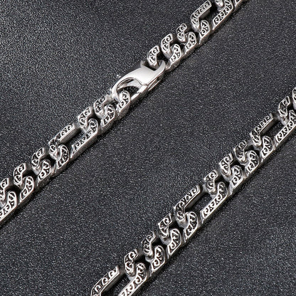 Long Rough-Hammered Figaro Link Chain Necklace