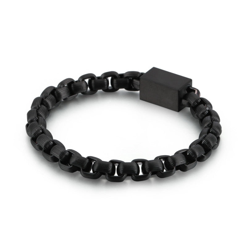 Retro Beaded Hip Hop Bracelet Men Black Stainless Steel Zircon Bracelets Male Jewelry