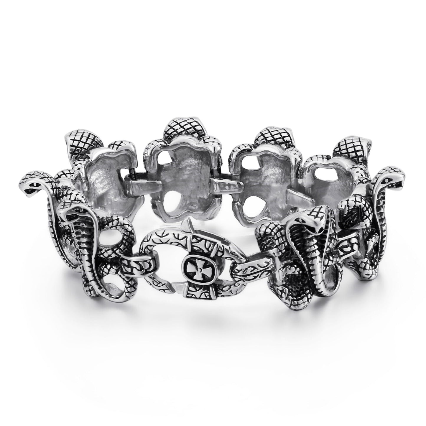 Snake Charms Cool Men's Bracelet Blacken Stainless Steel Wide Gothic Style Animal Special Male Bracelets Fashion Jewelry