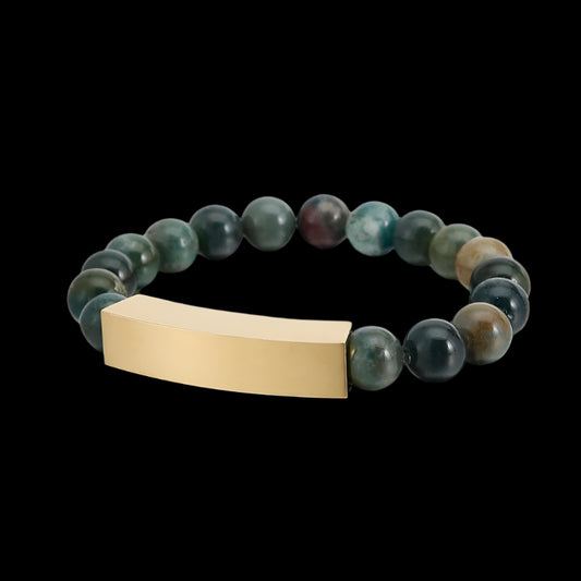 Jade Stone Bead Mens Bracelet with Bar Clasp
