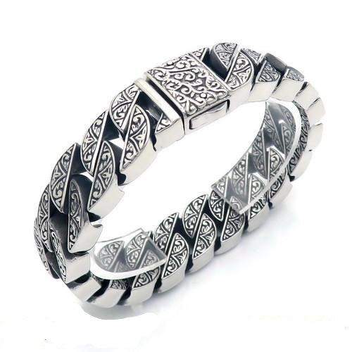 Vintage Style Bracelet Men's Unique Carving Cuban Link Chain Stainless Steel Men Bracelets Bangle Fashion Jewelry