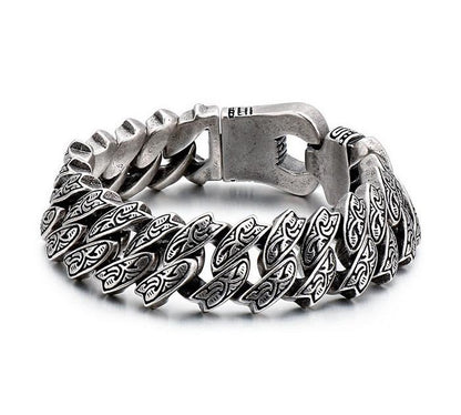 Vintage Style Bracelet Men's Unique Carving Cuban Link Chain Stainless Steel Men Bracelets Bangle Fashion Jewelry