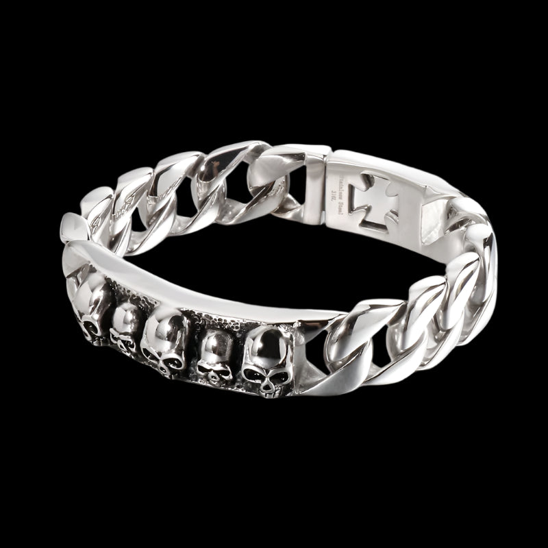 King's Conquered Skulls Cuban Link Mens Bracelet
