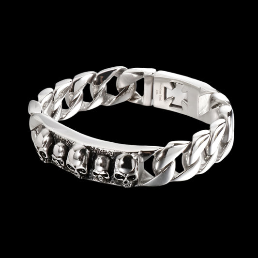 King's Conquered Skulls Cuban Link Mens Bracelet