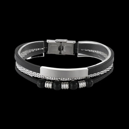 Leather and Steel Mens Bracelet Set