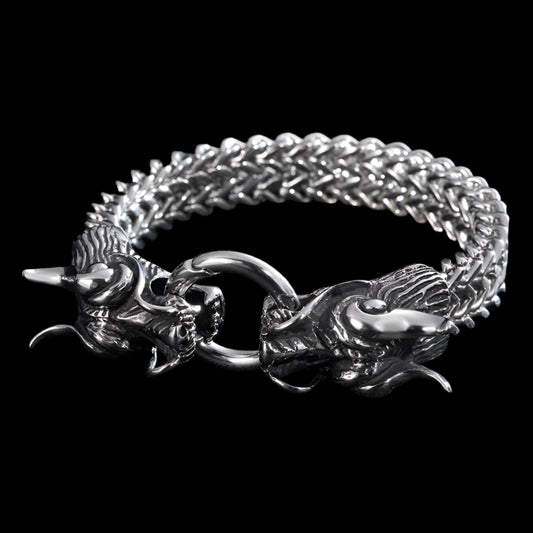 Mesh Chain Eastern Dragon Mens Bracelet
