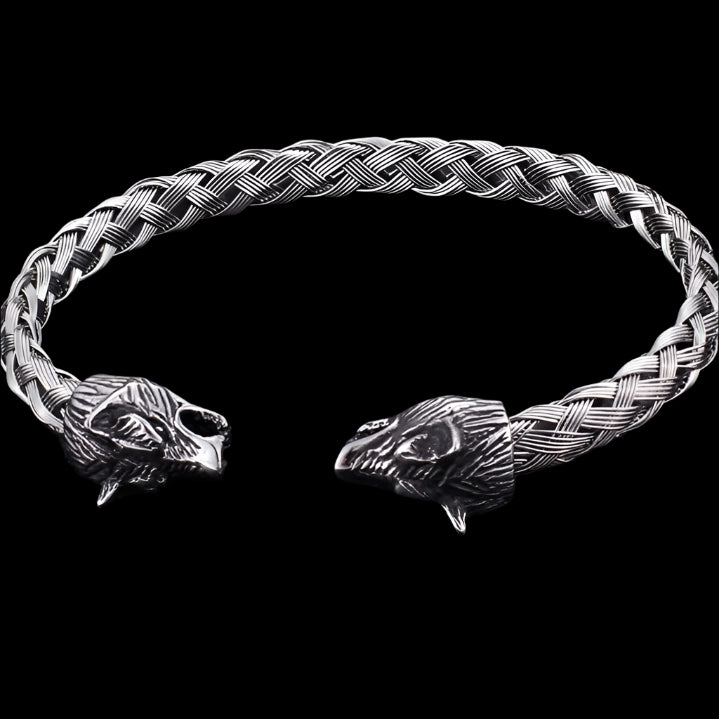 Modern Braided Steel Wolf Bangle Bracelet