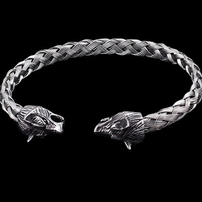 Modern Braided Steel Wolf Bangle Bracelet