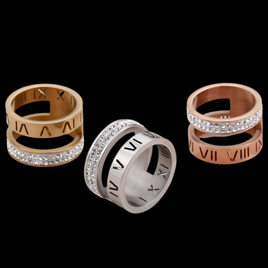Numerals Steel and Zircon Layering Ring